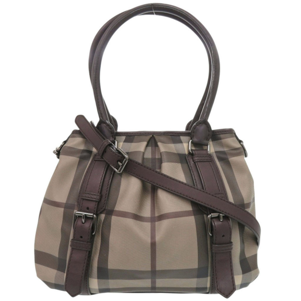 Burberry Check Pattern Leather Dark Brown 2-Way Handbag/Shoulder Bag 1342BURB...